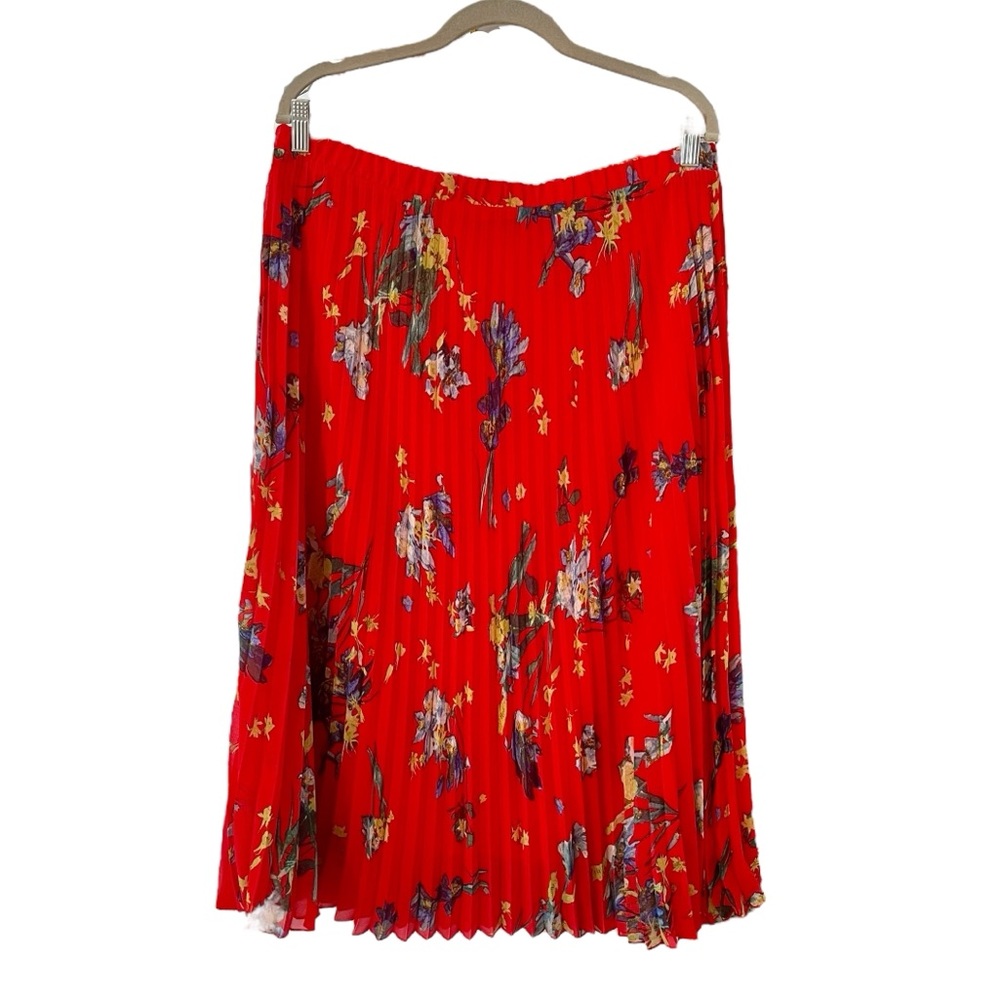 Vince Camuto red floral midi skirt XL fireball pleated NWT